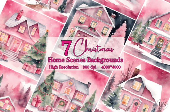 7 Pink Christmas Home Scene Backgrounds for Festive Designs