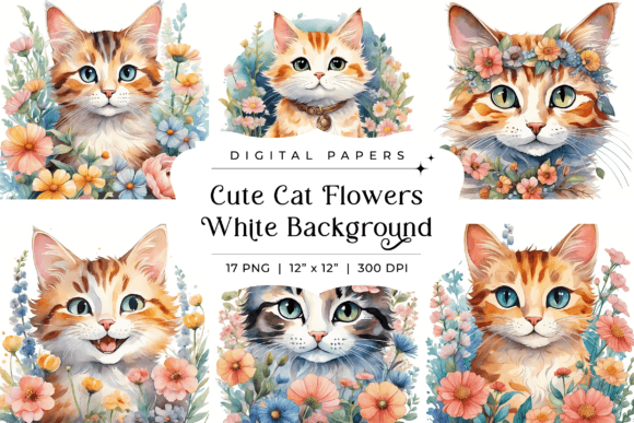 Adorable Feline & Floral Motifs for Creative Projects