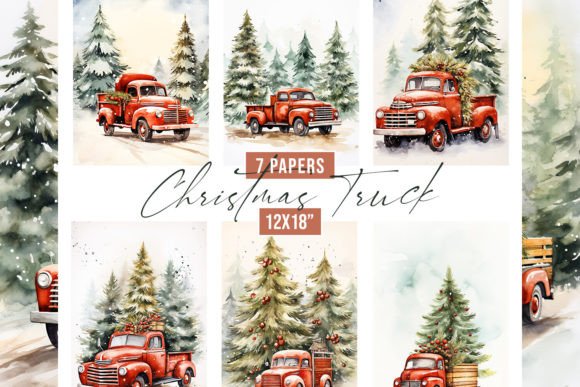 Charming Watercolor Christmas Truck Backgrounds for Your Holiday Projects