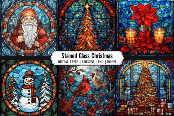 Christmas Stained Glass Backgrounds for Holiday Crafts