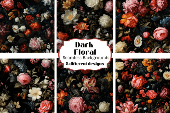 Dark Ornate Floral Seamless Backgrounds for Digital Crafting