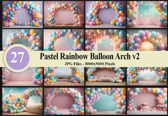 Elevate Your Visuals with Pastel Balloon Rainbow Arch Backgrounds