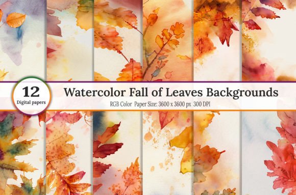 Embrace Autumn: Watercolor Fall of Leaves Backgrounds for Creative Projects
