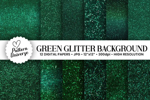 Green Glitter Seamless Backgrounds: 12 Sparkling Digital Papers
