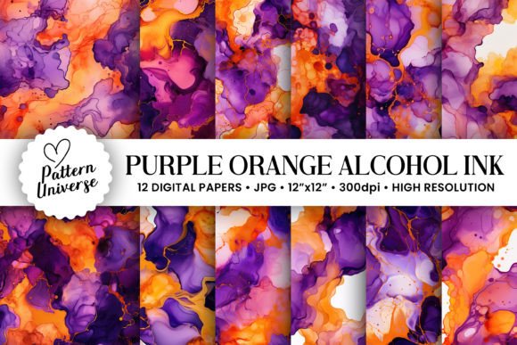Purple & Orange Alcohol Ink Backgrounds: Bold, Modern Patterns