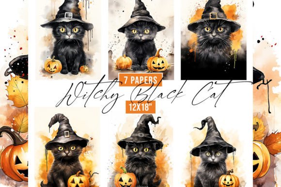 Watercolor Black Cat Backgrounds for Halloween & Creative Projects