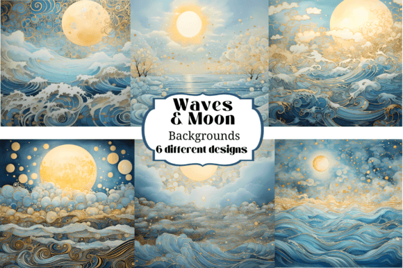 Waves Suns Moons Dreamy Backgrounds for Creative Projects